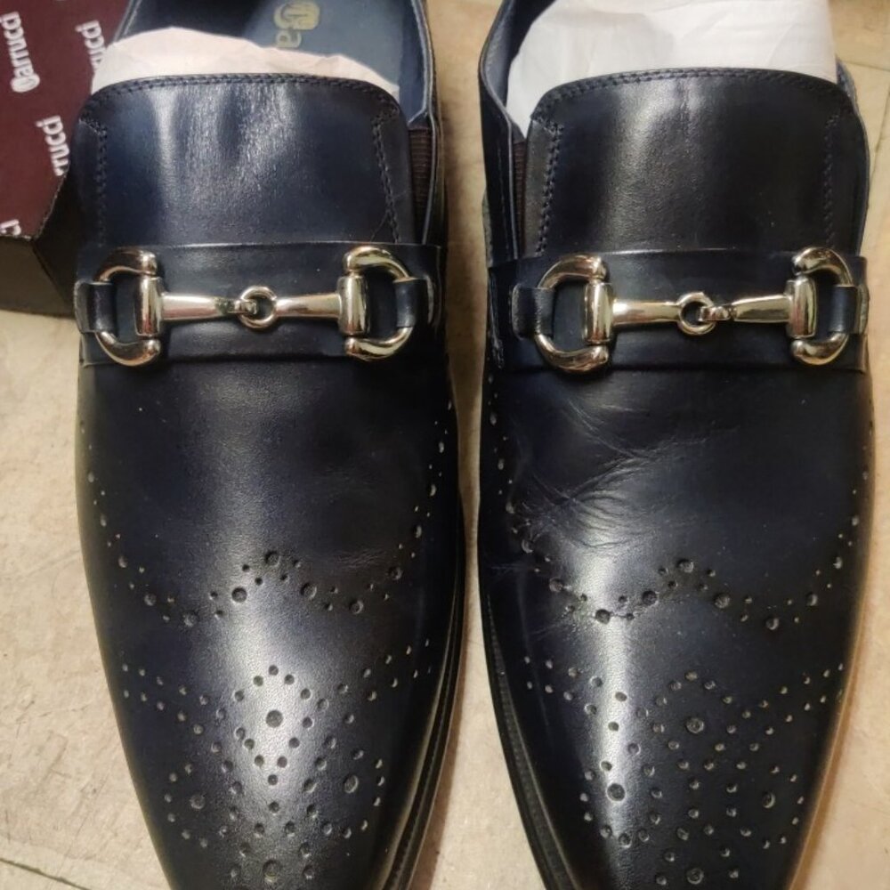 Carrucci Navy horsebit loafers 9.5M brogue blue KS261-04 silver bit leather